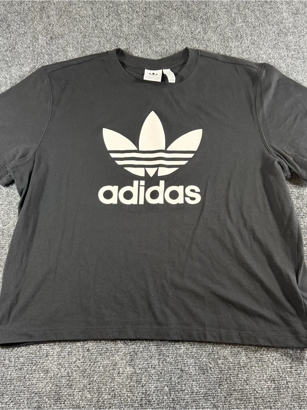 Adidas Cropped Neck Logo Boyfriend Oversized T-Shirt Size Large Athletic